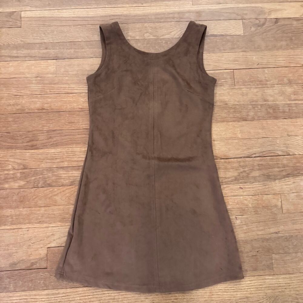 Lovemarks tan faux suede sleeveless sheath mini dress size medium M
 b56